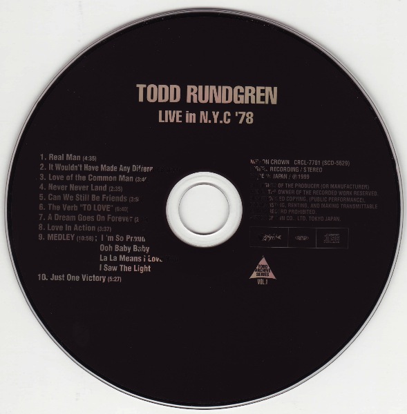 CD, Rundgren, Todd - Live In N.Y.C. '78